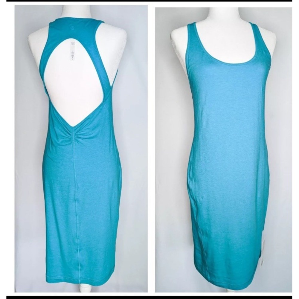Lululemon Go For It Dress Women's 10 Blue Stretch Open Back Heathered Teal